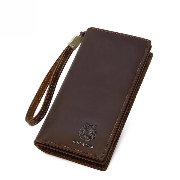 Men Genuine Leather Crazy Horse Wallet Long Multifunction Business Card Holder