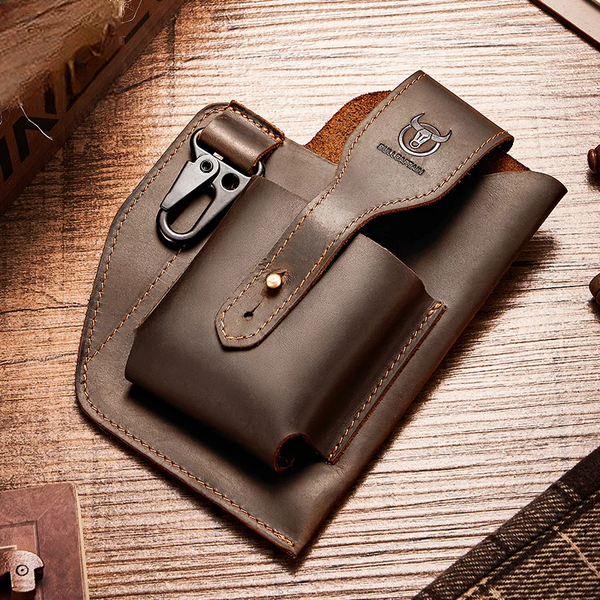 Men's Leather Waist Bag  5.5-6.8-Inch Mobile Phone Carrying Cigarette Case Outdoor Bag