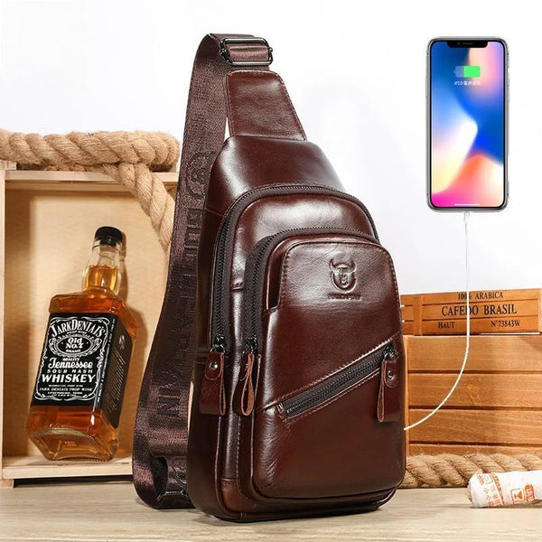 The Latest Men's Leather Chest Bag Large Capacity Casual Men's Messenger Bag