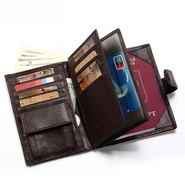 Genuine Leather Wallet Men Passport Holder Coin Purse Magic Walet