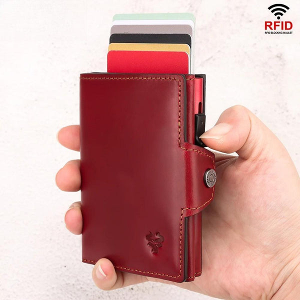 New Automatic Card Holder Genuine Leather Women's Wallet RFID Blocking Credit Cardholder