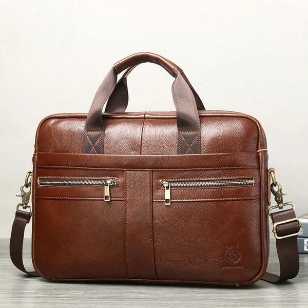 Genuine Leather Briefcases Hard For Men 15.6 Inch Office Bussiness Computer Bag