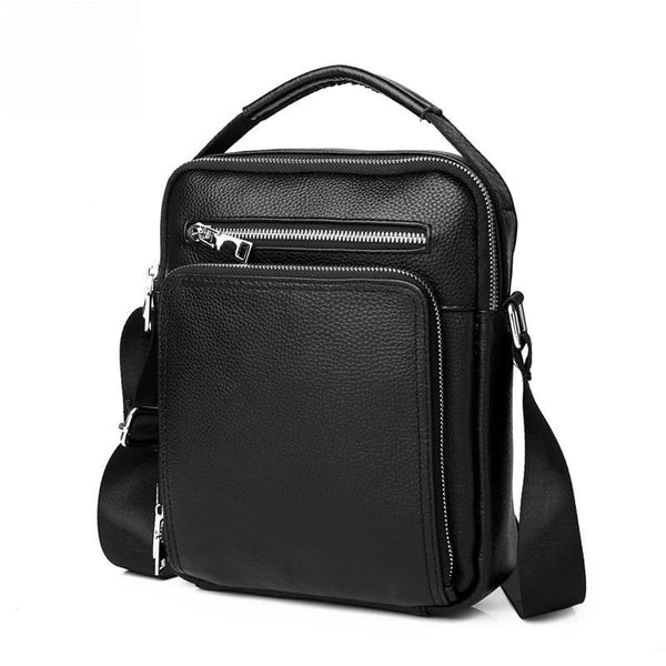 Genuine Leather Men Crossbody Shoulder Bag Cowhide Black Messenger Bag