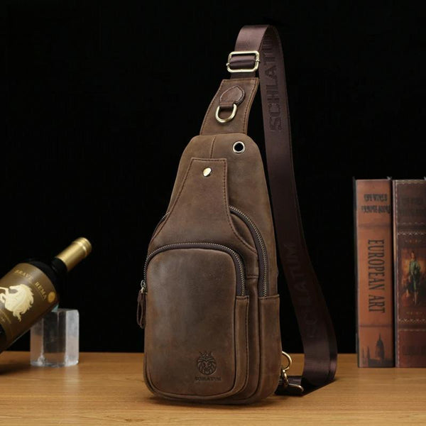 Genuine Leather Chest Bag Casual Triangle Crossbody Design Travel Shoulder Backpack