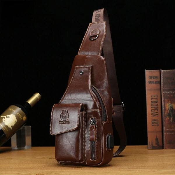 Genuine Leather Chest Bag Men Fashion Style Casual Straddle Bag