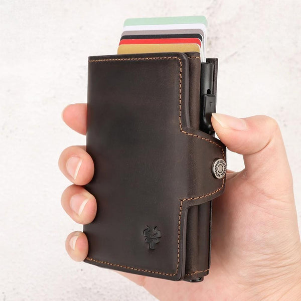 Smart Pop Up Card Wallet for Men RFID Genuine Leather Card Case