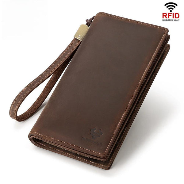 Men Wallets Genuine Leather Male Long Clutch with Phone Pocket RFID Blocking Cards Holder