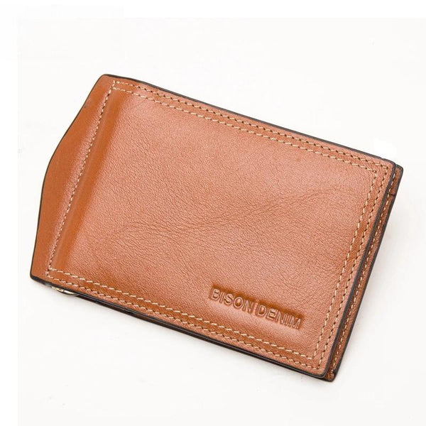 DENIM Cow Leather Wallet Men Money Purse With Zipper Coin Pocket