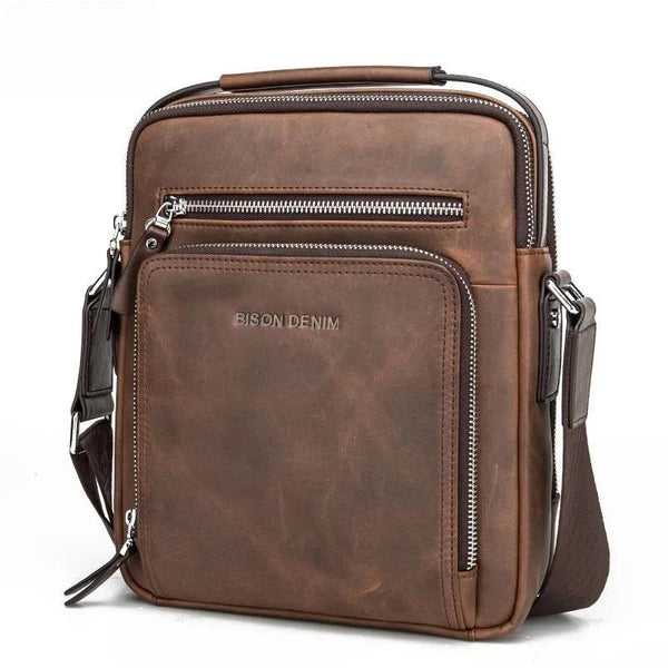 DENIM Genuine Leather Men's Bag Business  Shoulder Crossbody Bag Christmas Gift