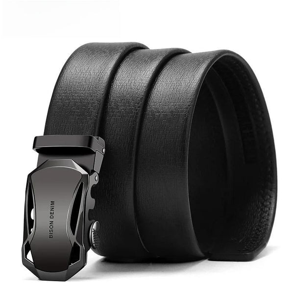 Men's Belt Cow Leather Belts Brand Fashion Automatic Buckle Black Genuine Leather Belts for Men