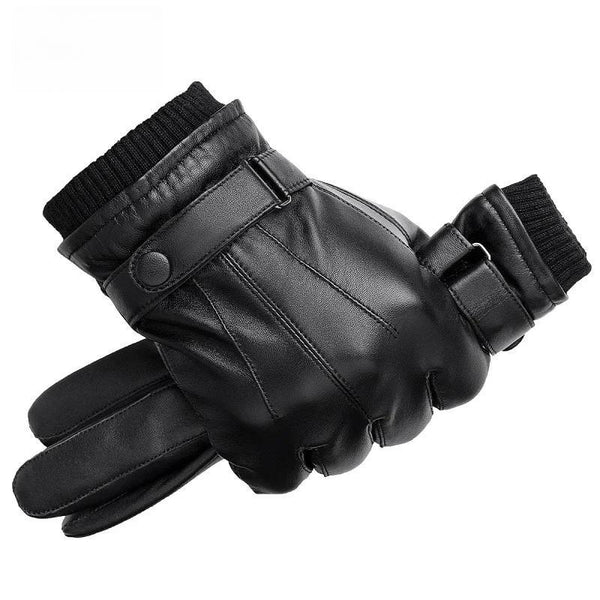 Men Genuine Sheepskin Leather Gloves Autumn Winter Warm