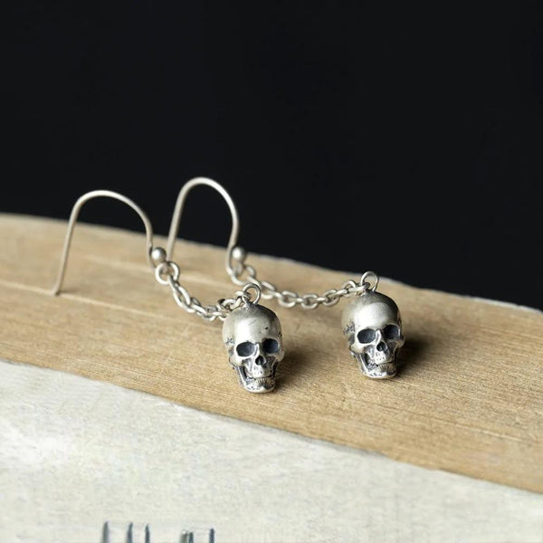 925 Sterling Silver Creative Retro Skull Pendant Drop  Earring