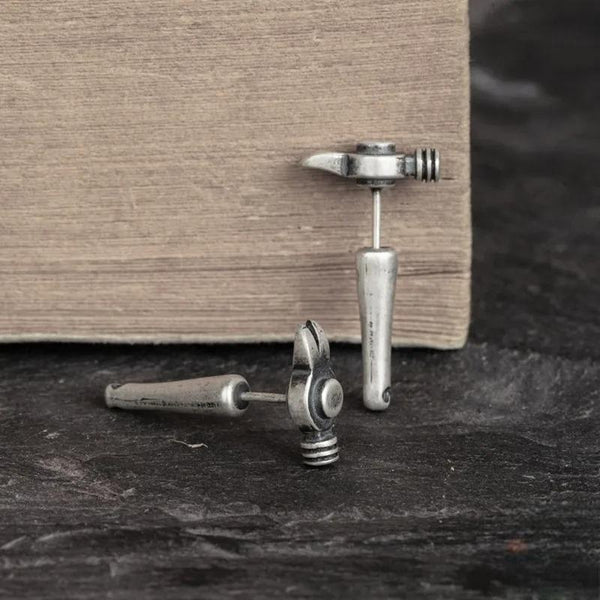 925 Sterling Silver Earrings Men Women Vintage Tool Hammer Stud Earrings