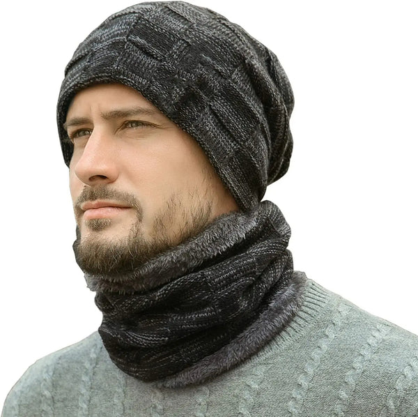 Fashion Men Winter Beanie Hats Scarf Set Warm