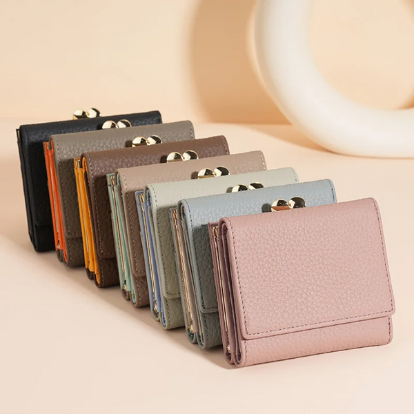 High Quality Genuine Leather Women Wallet Alloy Frame Coin Pocket