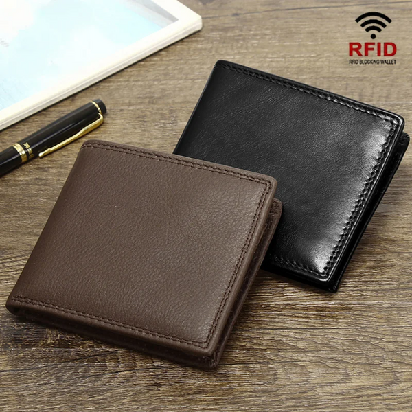 Genuine Leather Cowskin Men Wallet Rfid Blocking Credit Card Holder Purse Money Bag