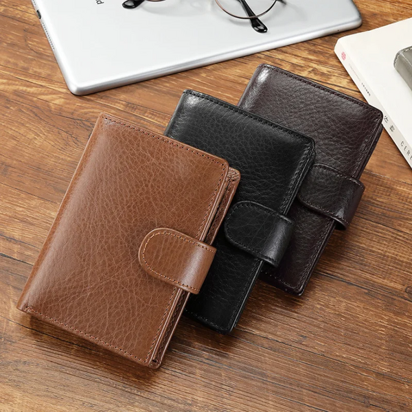 DENIM Real Leather Trifold Wallet For Men RFID Slim Trifold Wallets Credit Card Holder