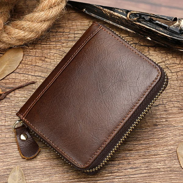 Genuine Leather Rfid Zipper Card Wallet Small Change Coin Pocket Bag