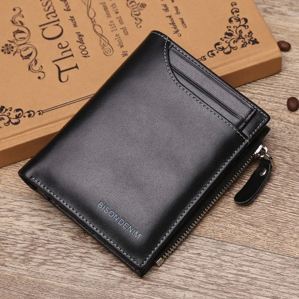 Genuine Cowhide Leather Men Wallet RFID Blocking ID Card Holder Coin Pocket