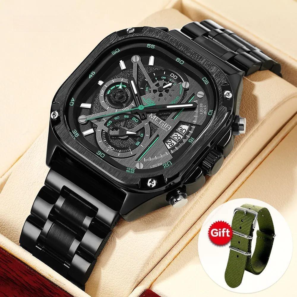 Black Quartz Watch Men Waterproof Square Dial Wristwatch