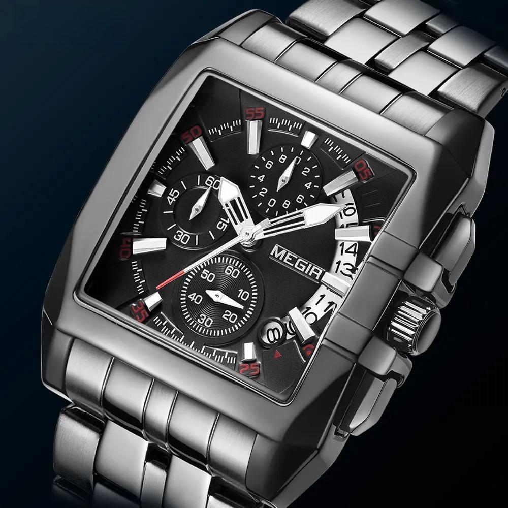 Full Black Watches Men Luxury Chronograph Quartz Watch for Man Square Dial Luminous Wristwatch