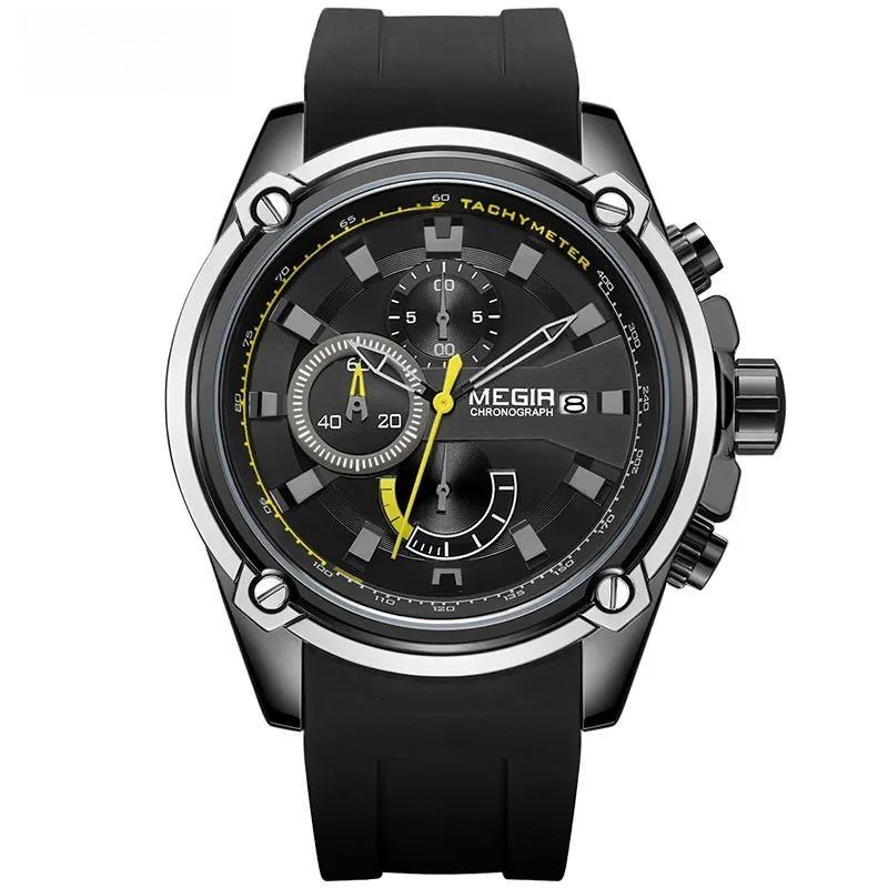 Army Sports Quartz Watches for Men Black Silicone Strap Military Marine Chronograph Wristwatch