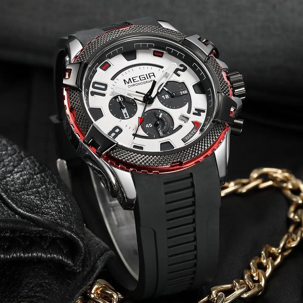 Fashion Watch for Men Orange Silicone Strap Sport Chronograph Quartz Wristwatch