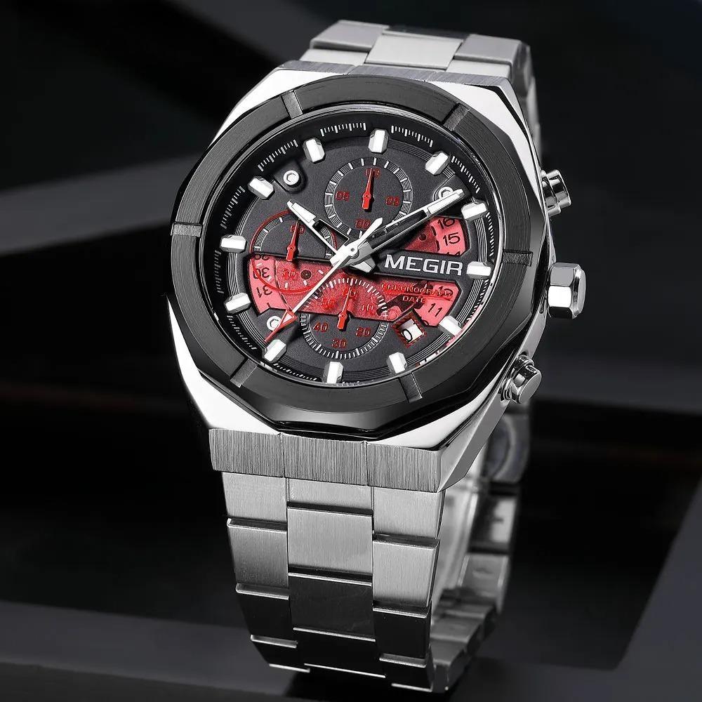 Silver Quartz Watch for Men Fashion Military Sport Dress Wristwatch