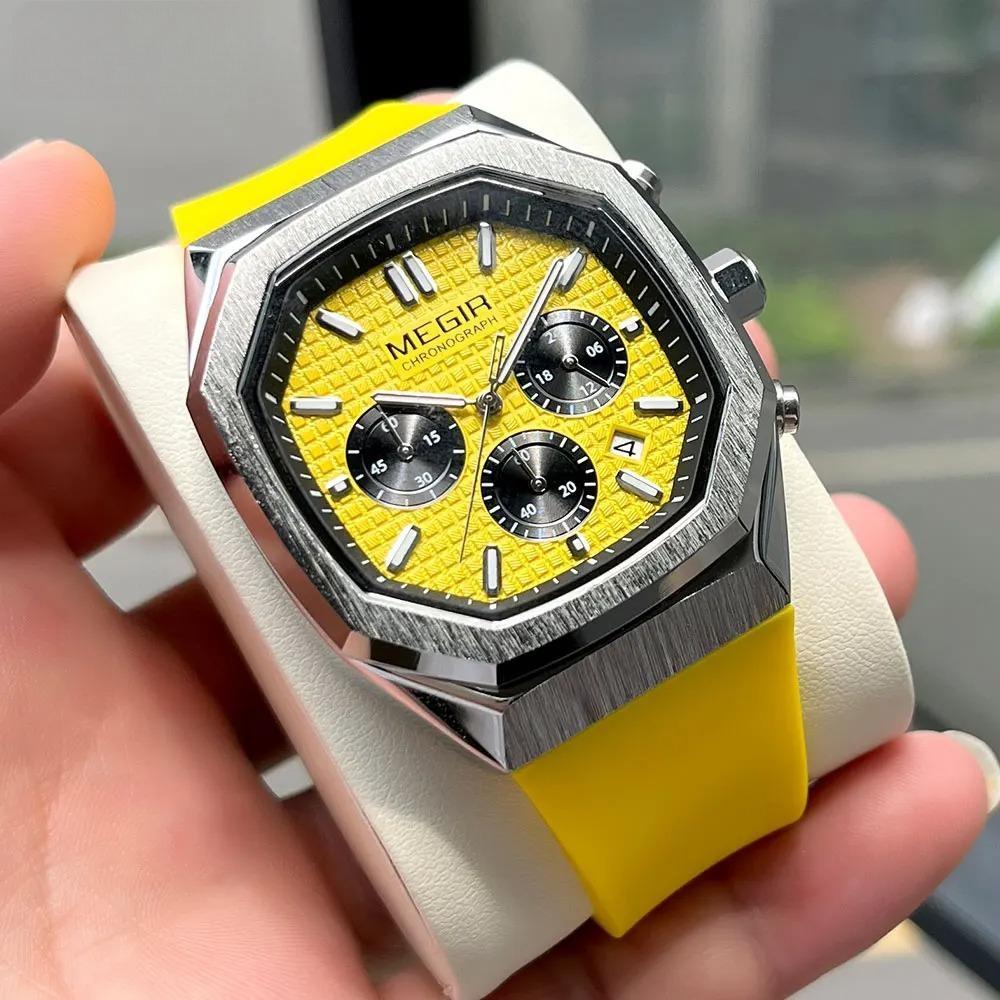 Yellow Sport Watch Men Military Sport Chronograph Quartz Wristwatch