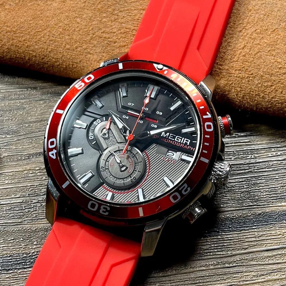 Orange Sport Watch for Men Fashion Waterproof Silicone Strap Chronograph Quartz Wristwatch