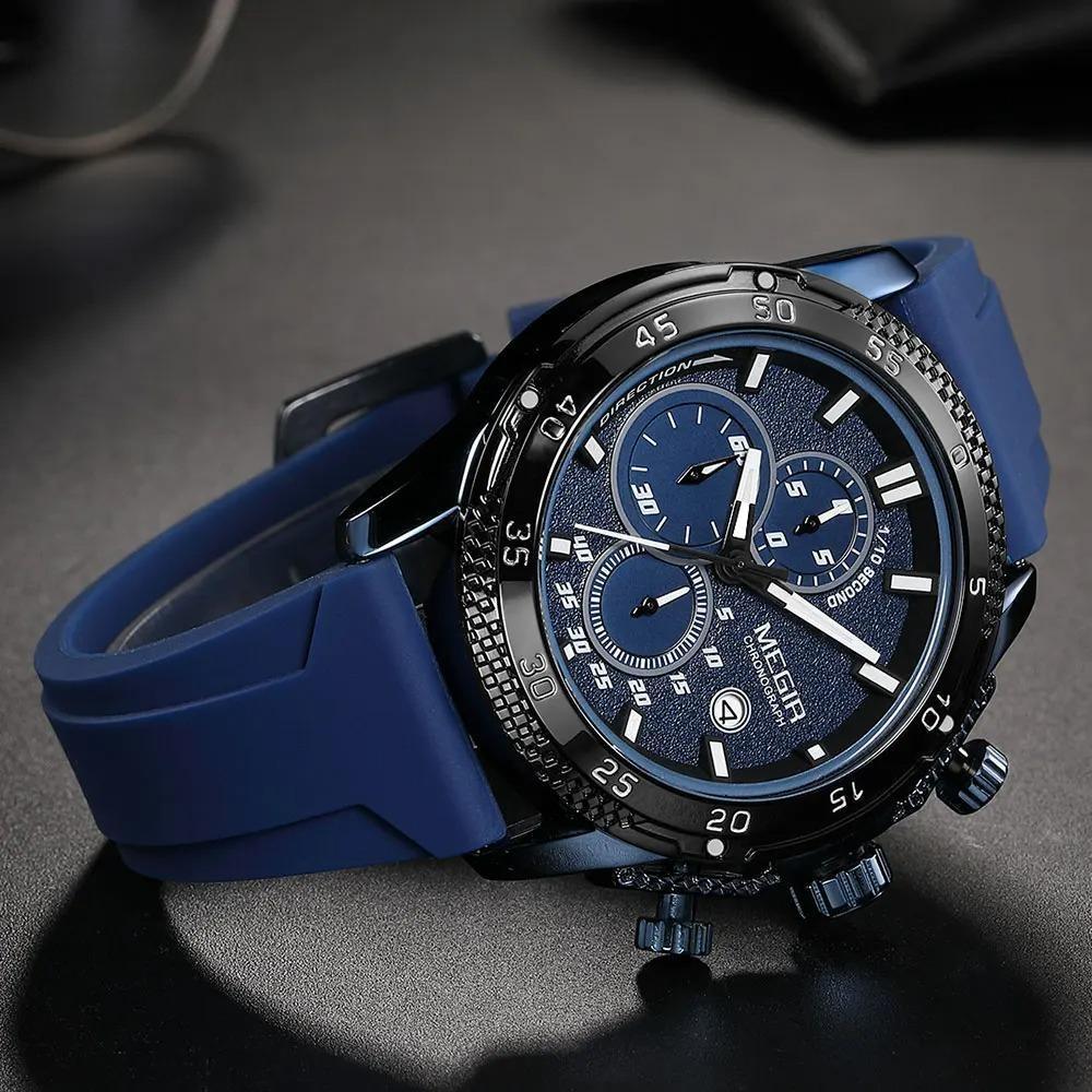 Watch for Men Fashion Silicone Strap Chronograph Quartz Wristwatches