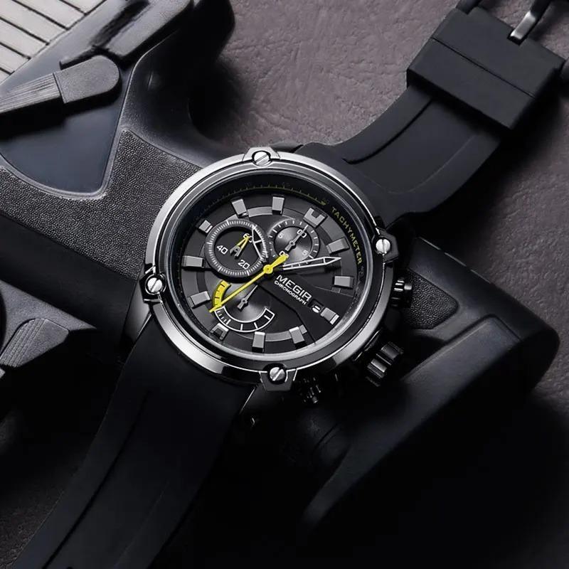 Army Sports Quartz Watches for Men Black Silicone Strap Military Marine Chronograph Wristwatch