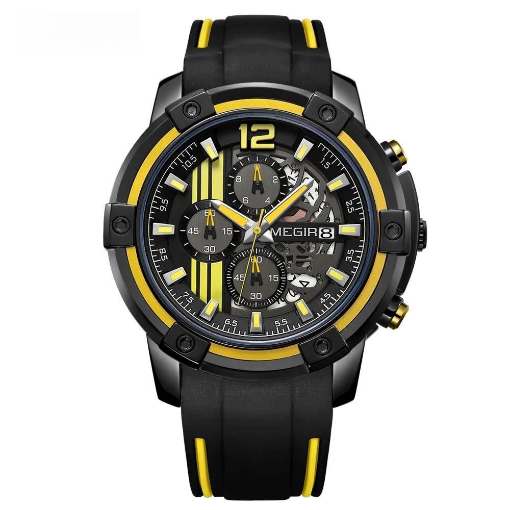 Men's Black Silicone Strap Quartz Watches Chronograph Sports Wristwatch for Man