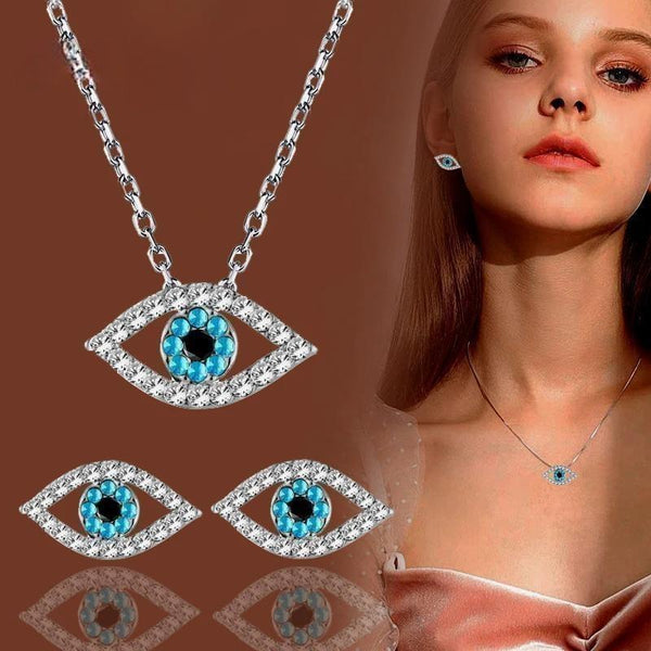 Charm Luck Turkey Blue Evil Eye Blue Rhinestone Eye Necklace Earring Jewelry Set