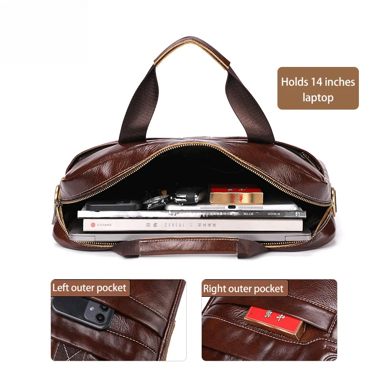 Leather Laptop Bag, Top Layer Leather 15" Laptop Bag