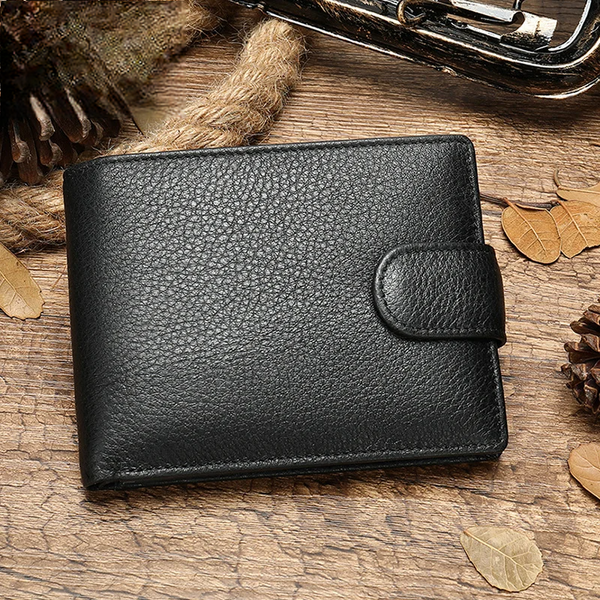 Genuine Leather Men's Black Wallet Soft Cowhide Short Purse RIFD Blocking Card Holder