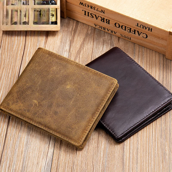 Genuine Leather Cowskin Men Wallets Vintage Purse Rfid Blocking Credit Card Holder