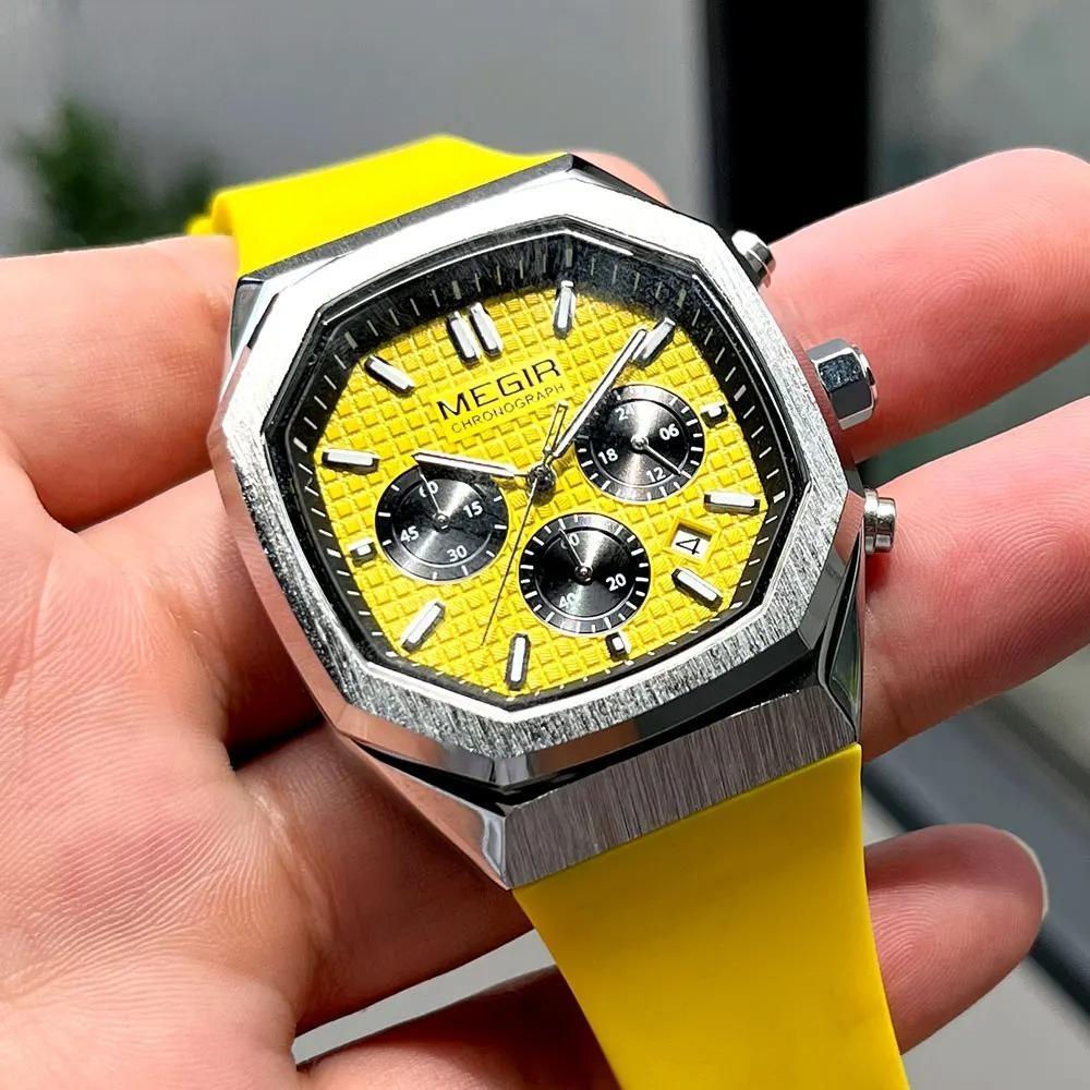 Yellow Sport Watch Men Military Sport Chronograph Quartz Wristwatch