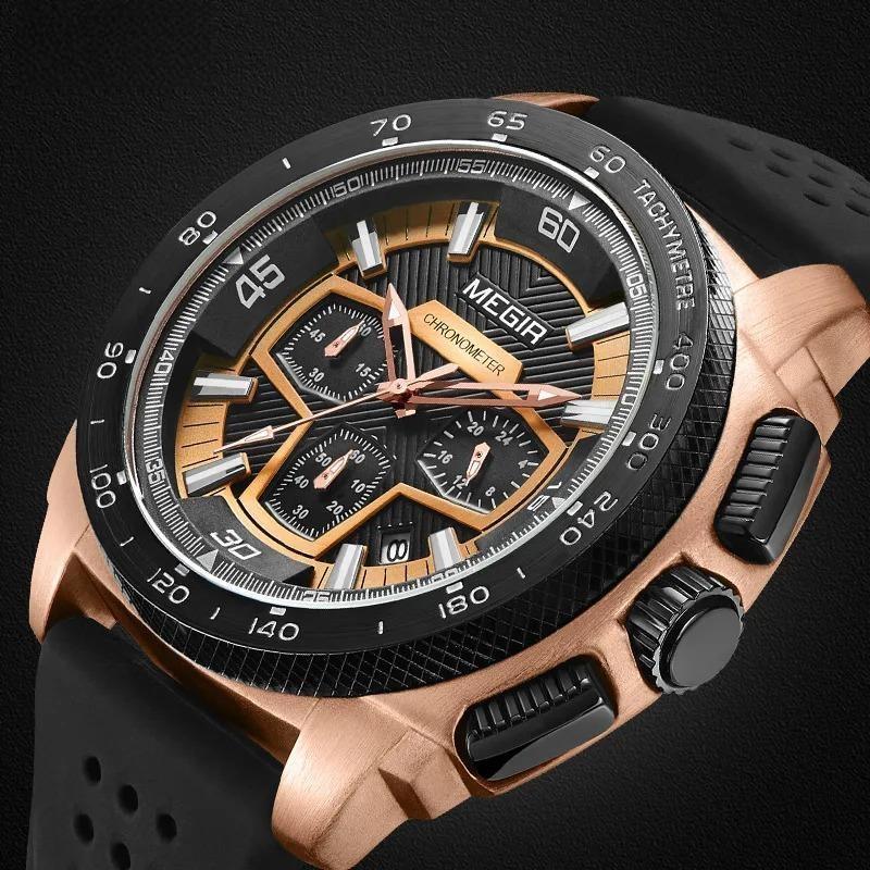 Males Mens Chronograph Sport Watches with Quartz Movement Rubber Band Luminous Wristwatch