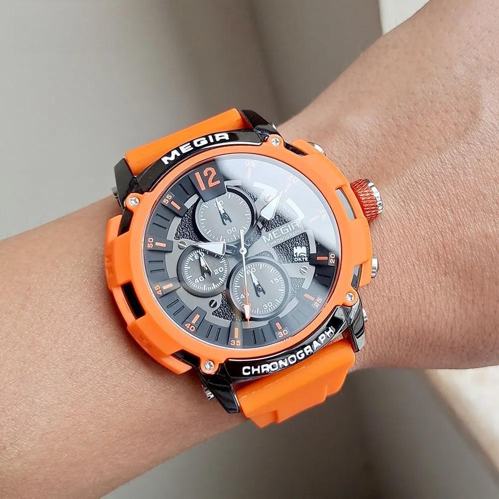 Orange Sport Watches for Men Fashion Waterproof Luminous Chronograph Quartz Wristwatch