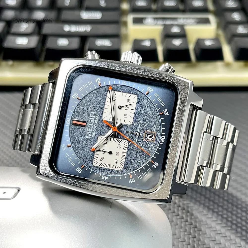 Sport Quartz Watch Men Silver Blue Chronograph Dress Wristwatch