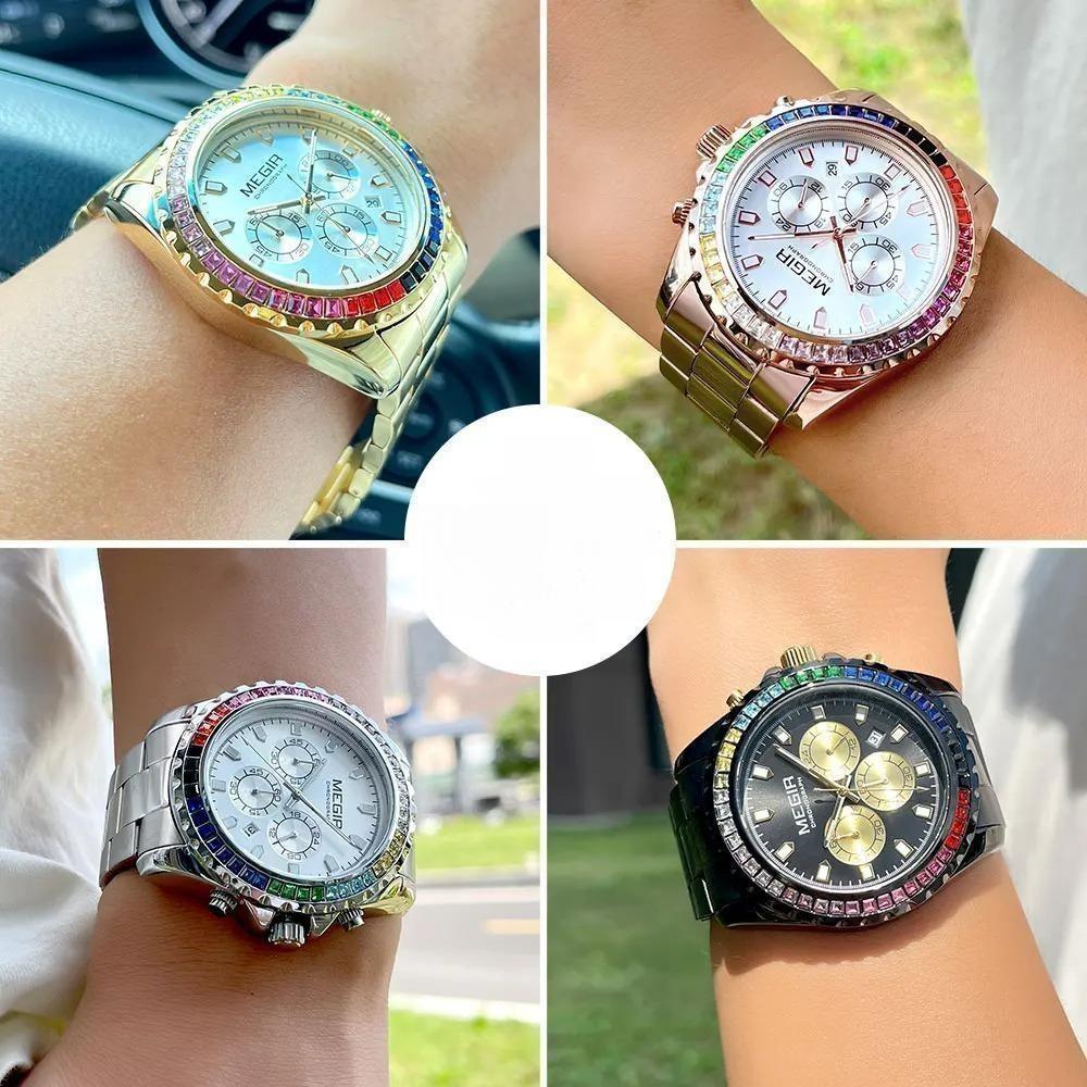 Gold Stainless Steel Strap Quartz Watch for Men Fashion Luxury Analog Chronograph Wristwatch