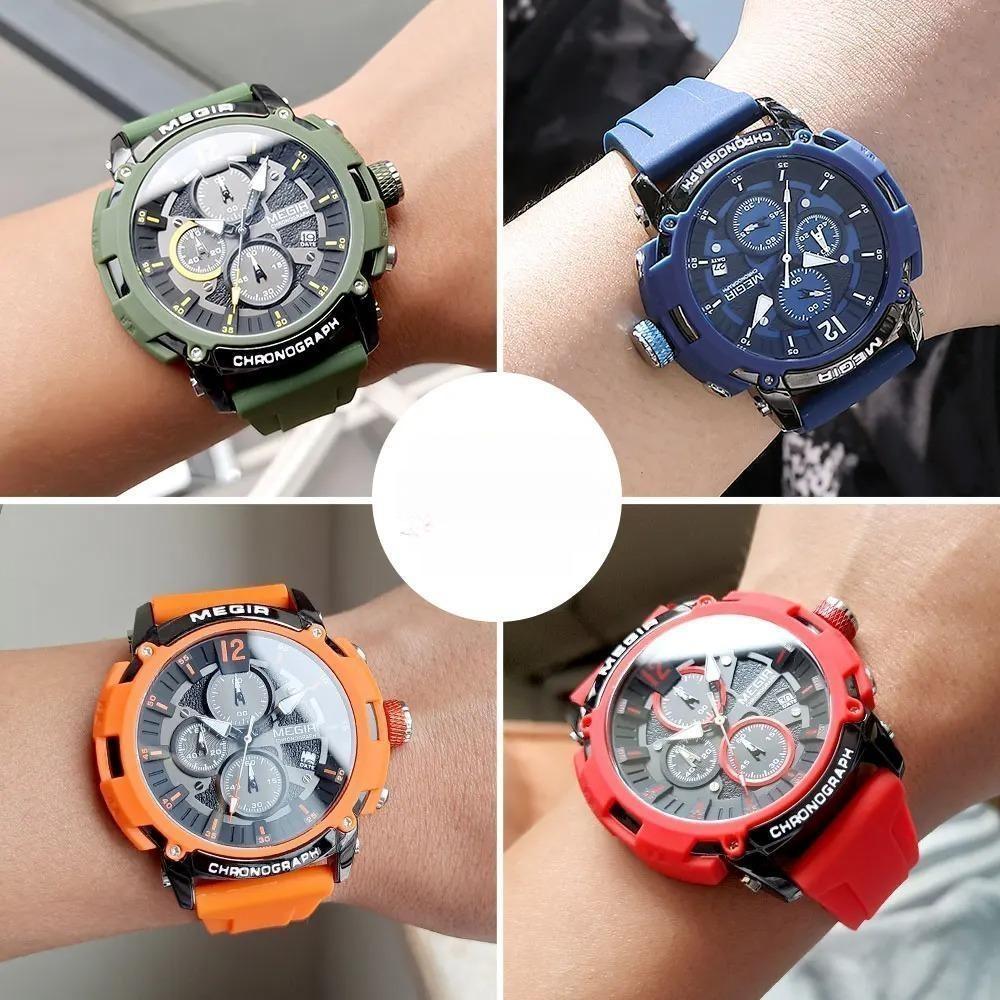 Orange Sport Watches for Men Fashion Waterproof Luminous Chronograph Quartz Wristwatch