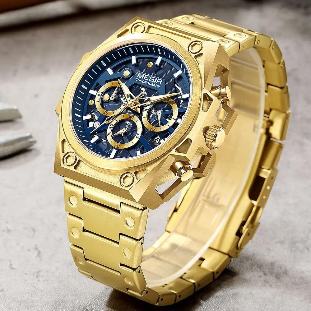 Blue Watch Men Stainless Steel Dress Wrist Watch Man Waterproof Chronograph Quartz Watches