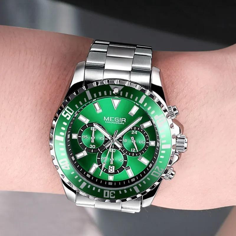 Men's Chronograph Quartz Watches Stainless Steel Waterproof Lumious Analogue 24-hour Wristwatch for Man