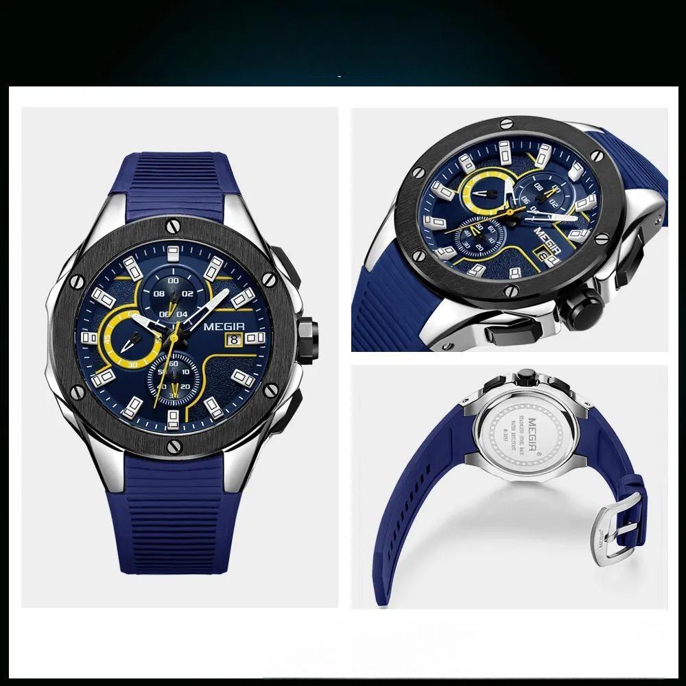 Men's Sports Chronograph Quartz Watches Silicone Strap Luminous Waterproof Army Military Wristwatch