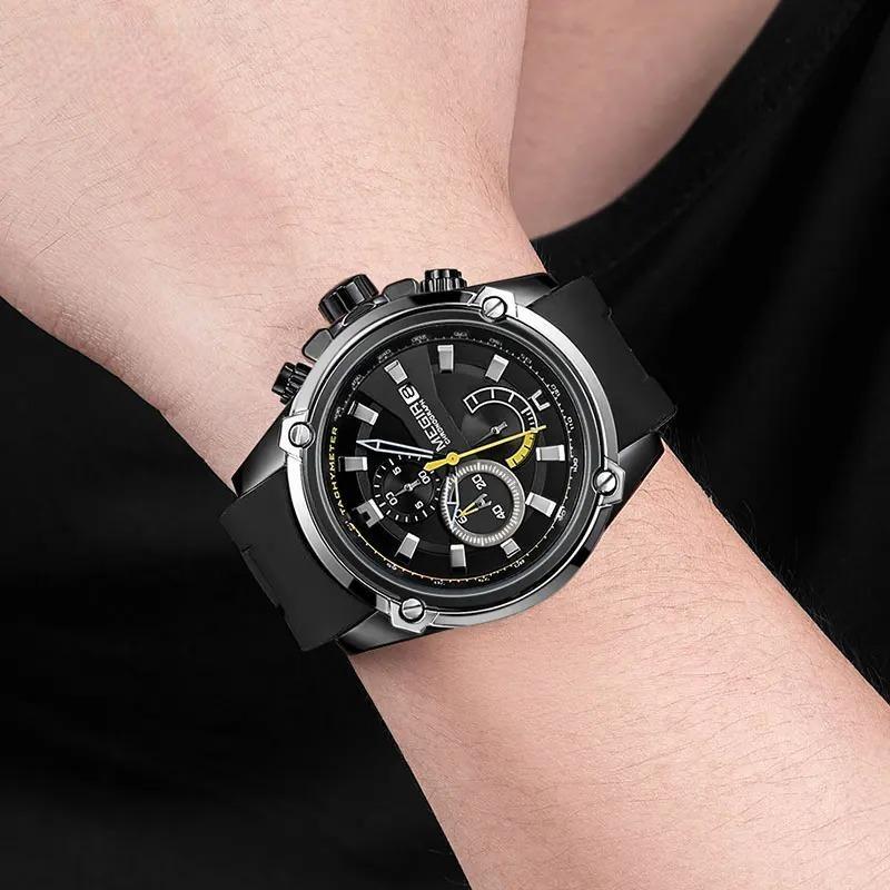 Army Sports Quartz Watches for Men Black Silicone Strap Military Marine Chronograph Wristwatch