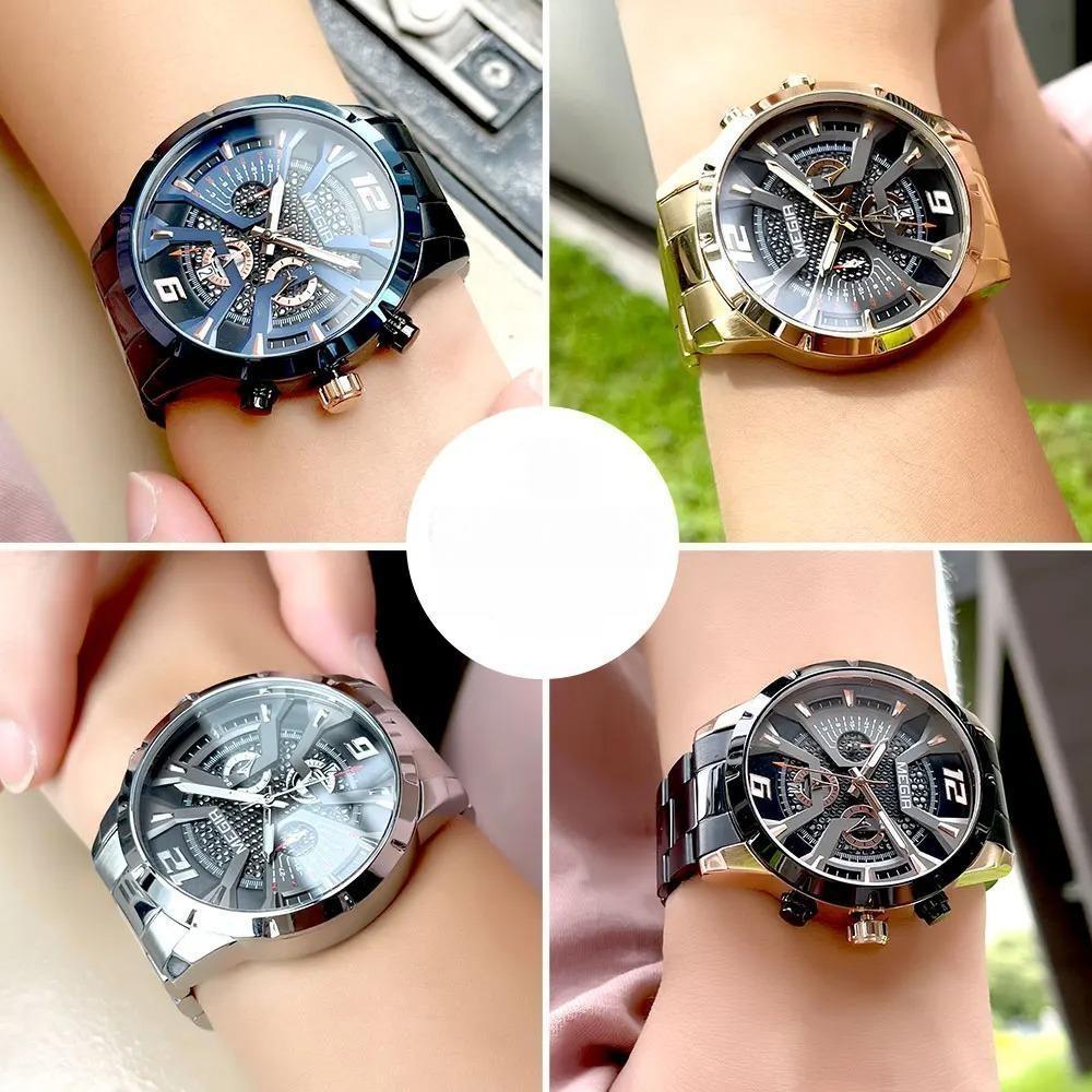 Gold Dress Quartz Watch for Men Fashion Waterproof Chronograph Analog Wristwatch