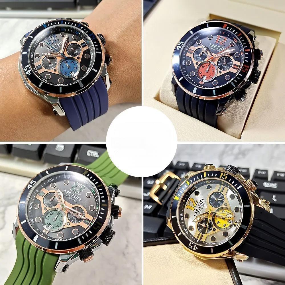 Chronograph Watches for Men Fashion Military Sport Silicone Strap Wristwatch