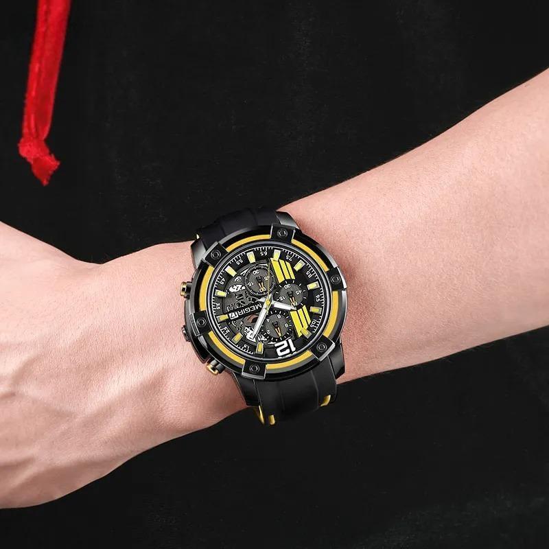 Men's Black Silicone Strap Quartz Watches Chronograph Sports Wristwatch for Man